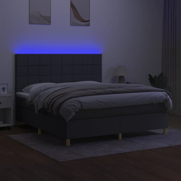 Ramsäng med madrass & LED mörkgrå 160x200 cm tyg