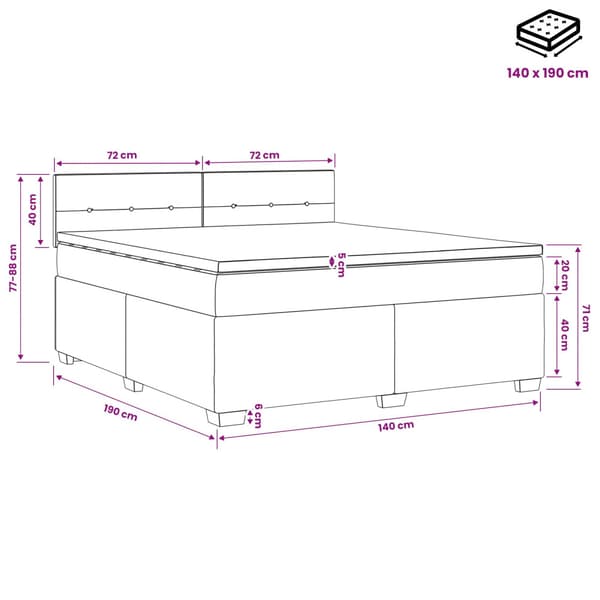 Boxspring säng med madrass och LED Ljusgrå 140 x 190 cm Sammet