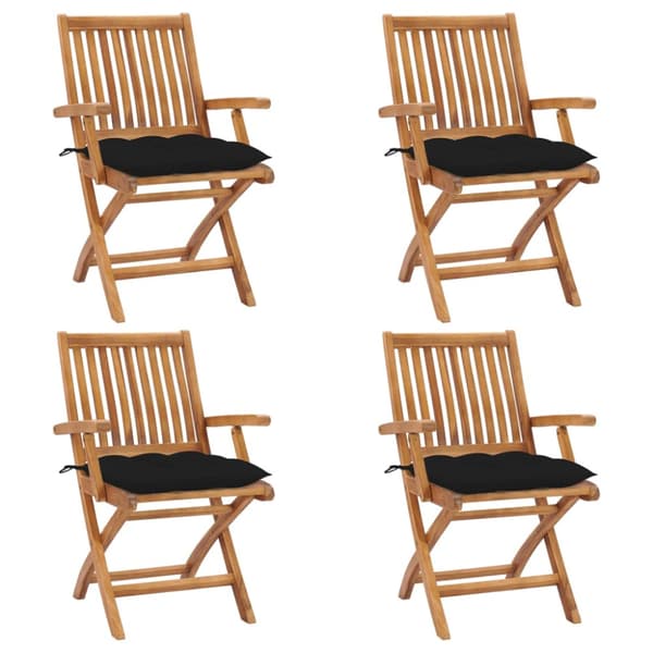 Hopfällbara trädgårdsstolar med dynor 4 st massiv teak
