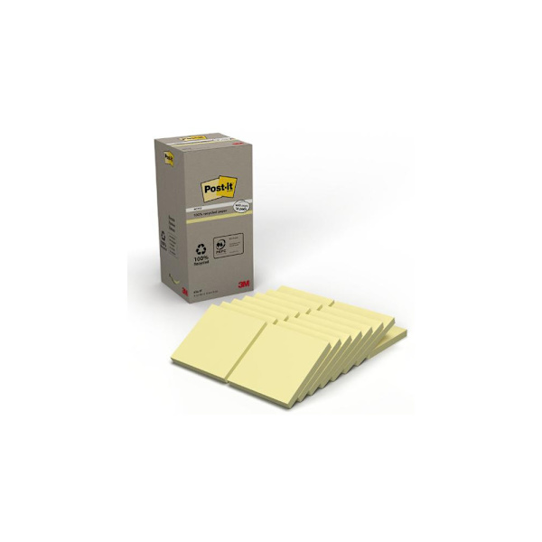 Notes POST-IT 100% recy 76x76 gul 16/fp