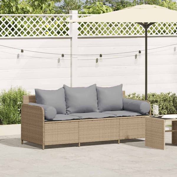 Trädgårdssoffa 3-sits med dynor konstrotting beige