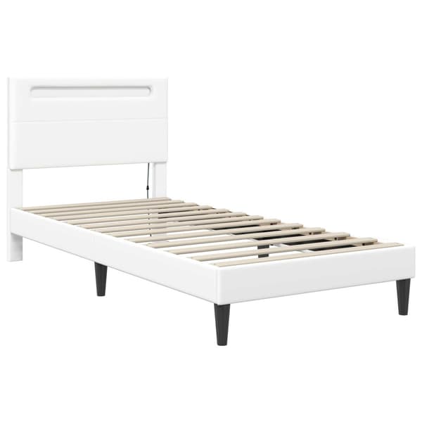 Sängram med LED-ljusslingor Vit 90 x 190 cm Konstläder