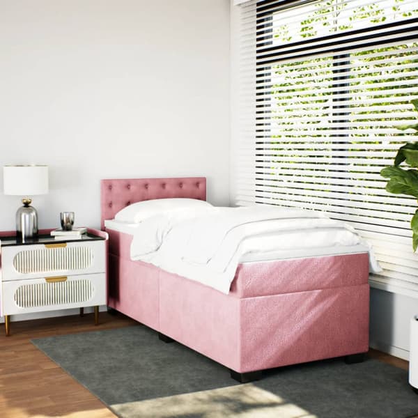 Ramsäng med madrass rosa 80x200 cm sammet
