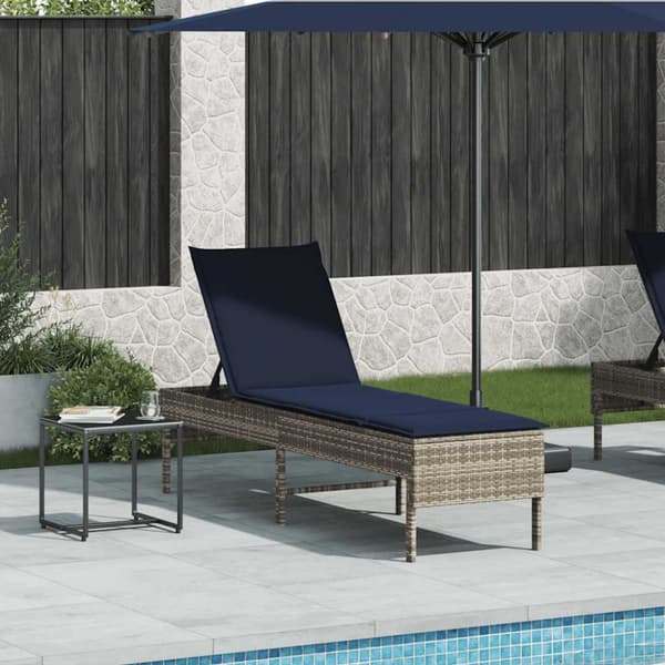 Solstol med dyna grå 55x200x44cm konstrotting