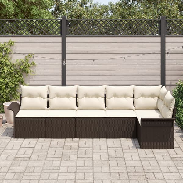 Trädgårdsoffset med kudde 6 pcs Brun konstrotting