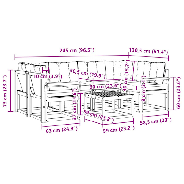 Utomhussoffset med kudde 7 pcs Vit och Beige