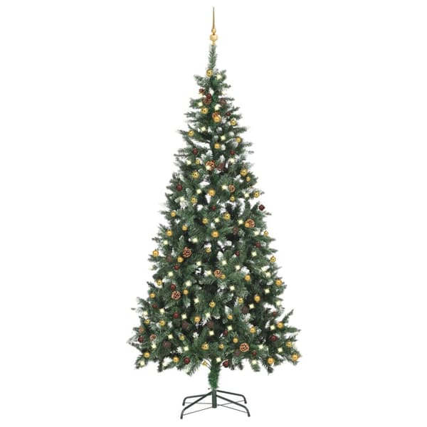 Belyst plastgran med kulor 210 cm