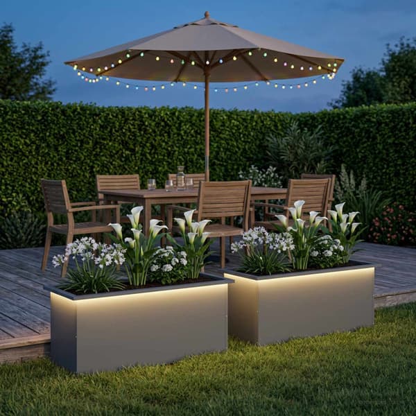 Odlingslåda med LED 2 st Antracit 40 x 100 x 40 cm Stål