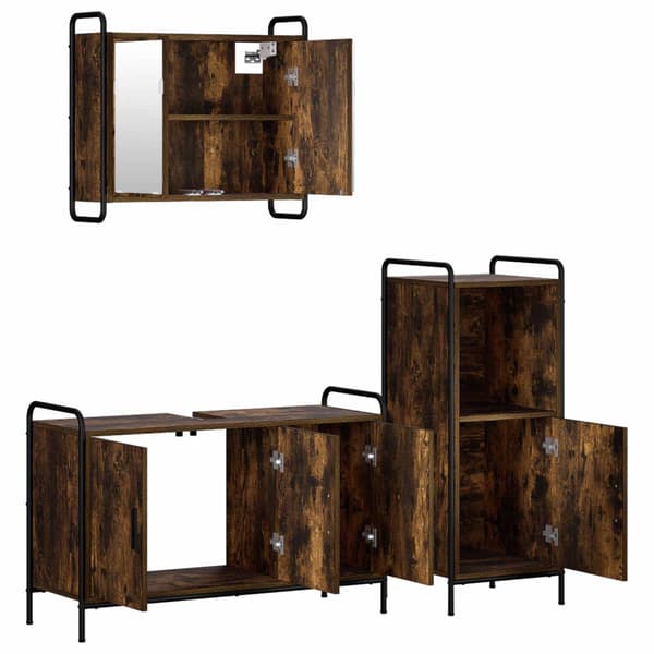 Badrumsskåpsset 3 st Rökt ek 40 x 36 x 99,5 cm Konstruerat trä