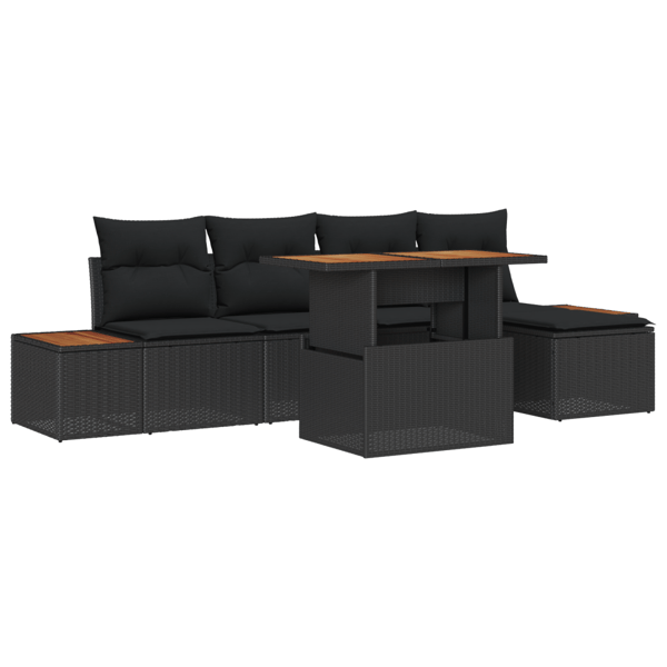 Trädgårdsoffset med lagring 6 pcs Svart Poly rattan