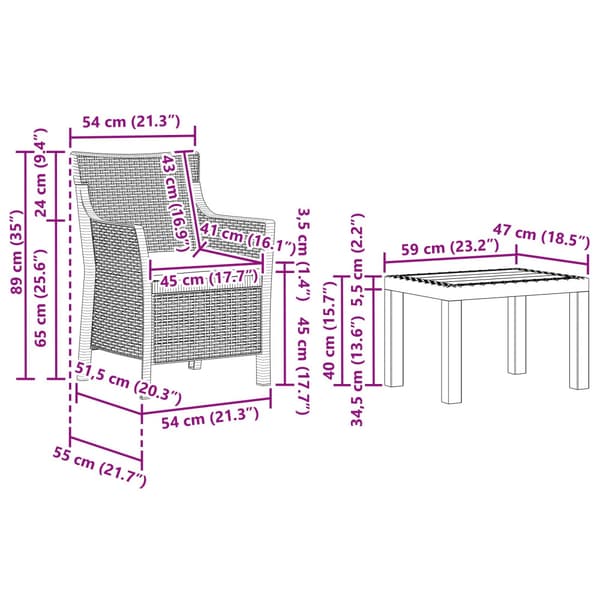Lounge-set med kudde 3 pcs Antracit PP