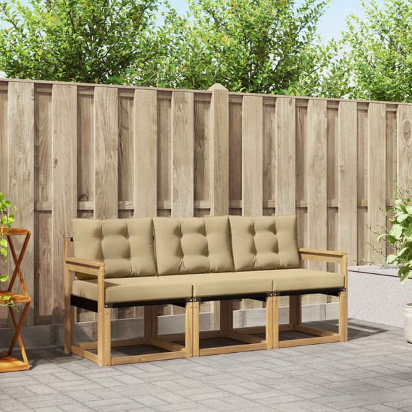 Utomhussoffset med kudde 3 pcs Vit och Beige