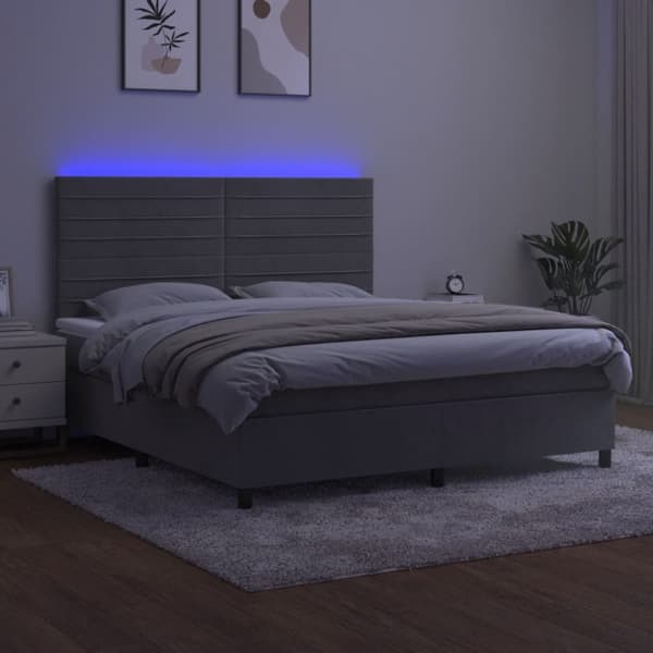 Ramsäng med madrass & LED ljusgrå 180x200 cm sammet