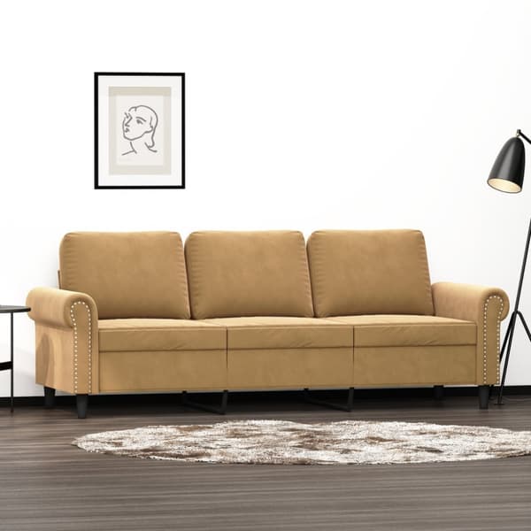 3-sitssoffa brun 180 cm sammet