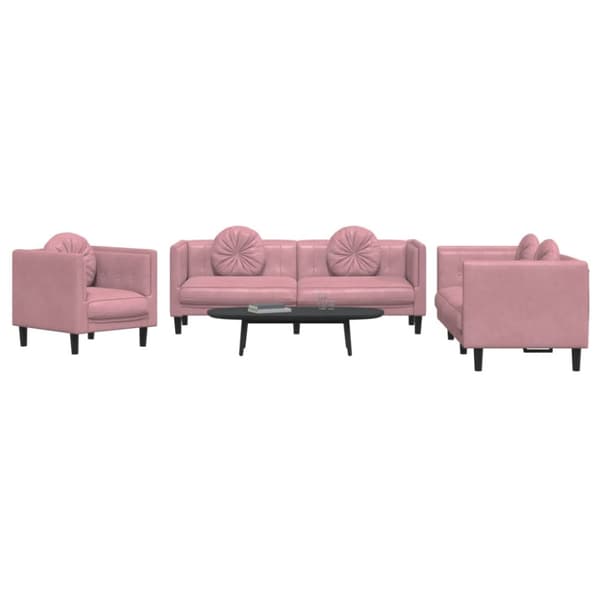 Soffgrupp med dynor 3 delar rosa sammet