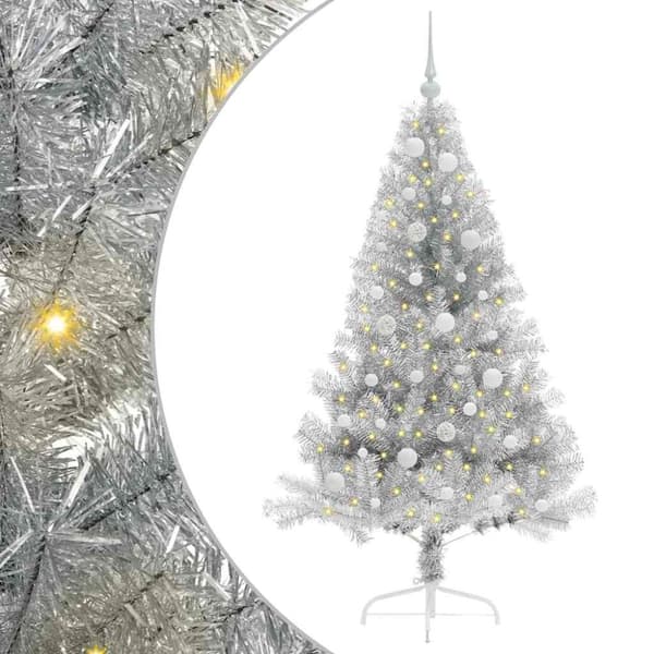 Konstgjord Förbelyst Julgran Silver 150 cm PET