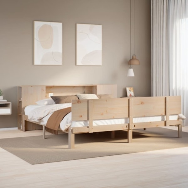Säng med bokhylla utan madrass 180x200cm massiv furu