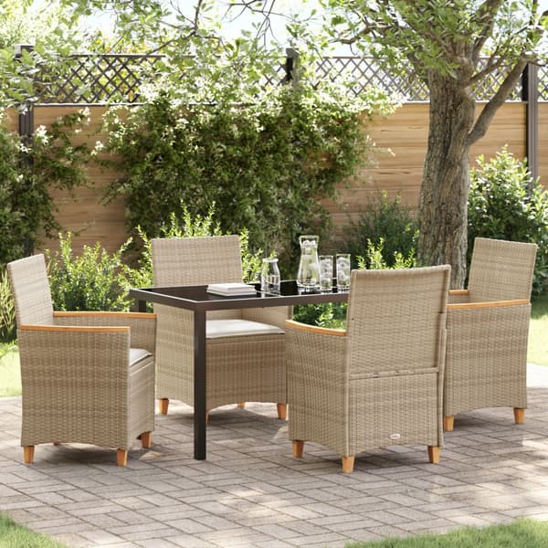 Trädgårdsmöbelset 5 pcs Beige konstrotting