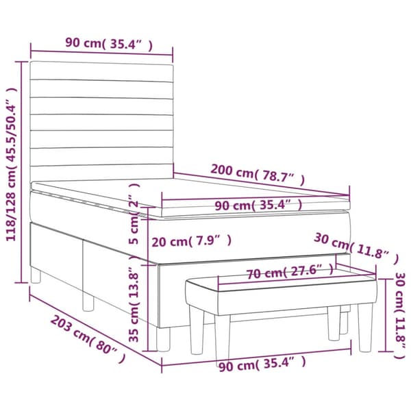 Ramsäng med madrass mörkgrå 90x200 cm sammet