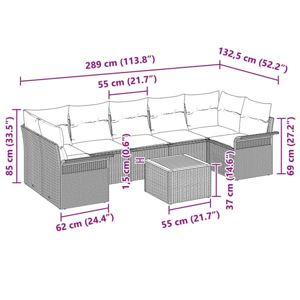 Trädgårdsoffset med kudde 8 pcs Beige konstrotting