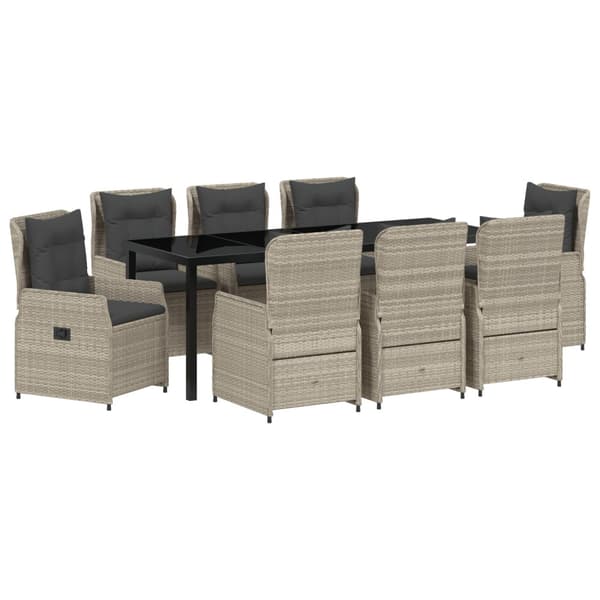 Trädgårdsmöbelset 9 pcs Ljusgrå konstrotting
