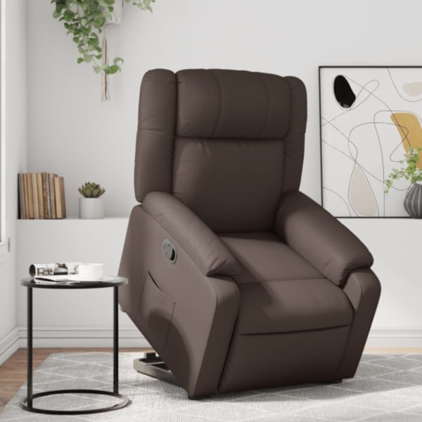 Reclinerfåtölj med uppresningshjälp brun konstläder