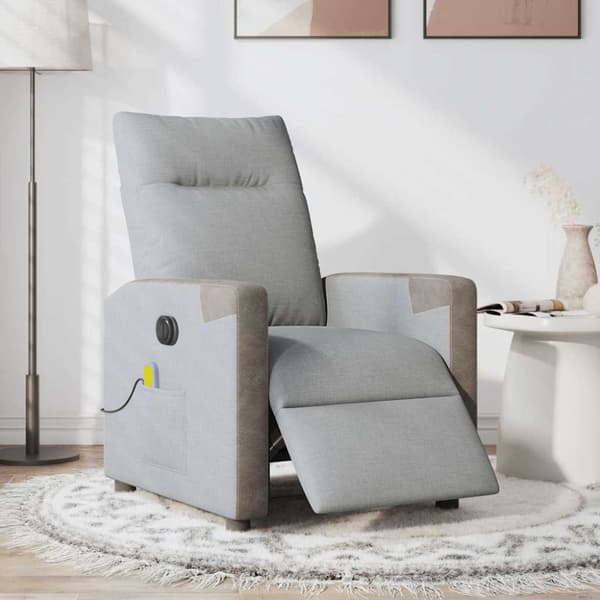 Elektrisk massagefåtölj ljusgrå tyg