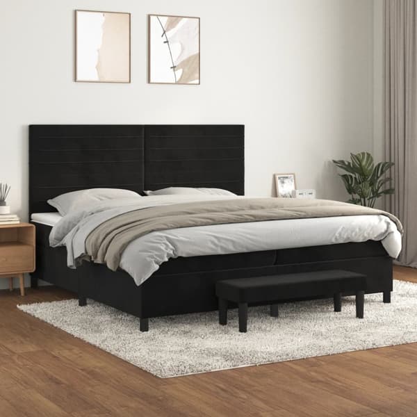 Ramsäng med madrass svart 200x200 cm sammet