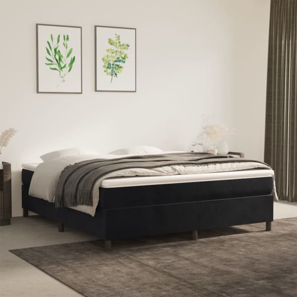 Boxspring-sängram svart 160x200 cm sammet