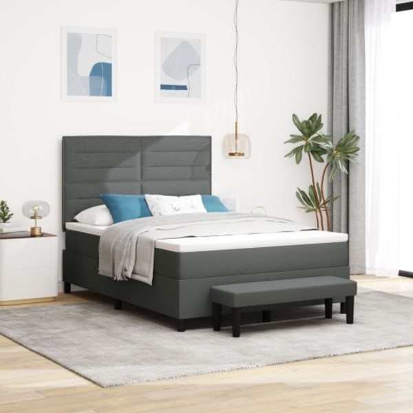 Box Spring Säng med Madrass & Bänk Mörkgrå 160x200 cm Tyg