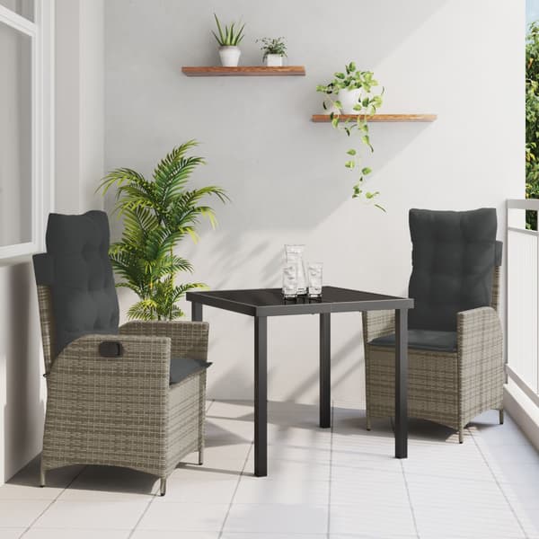 Trädgårdsmöbelset med kudde 3 pcs Grå konstrotting