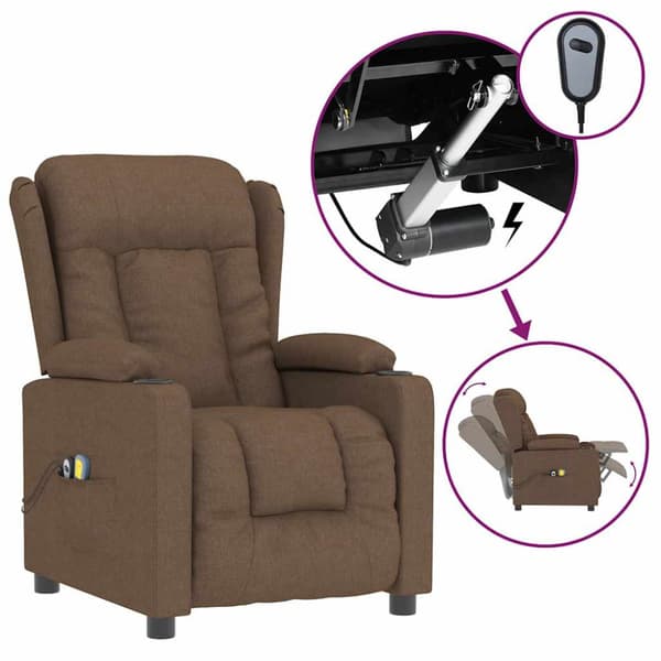 Elektrisk massagefåtölj brun tyg