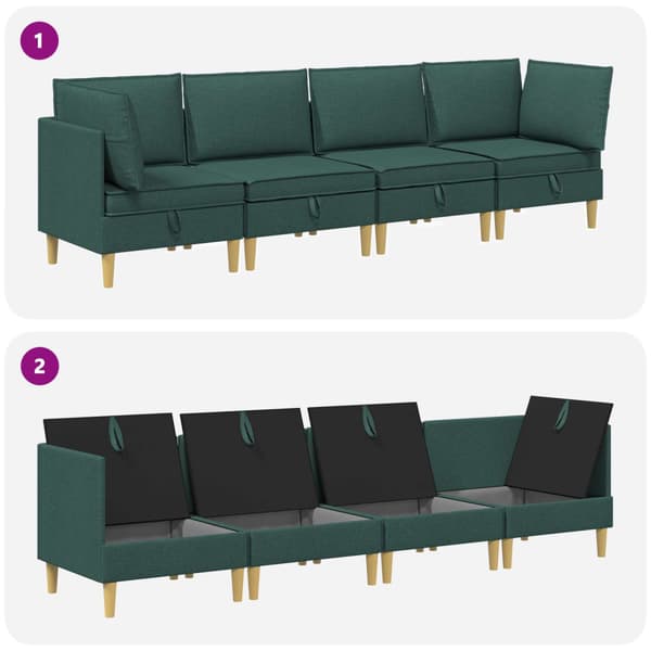 Möbelset för vardagsrummet med kudde 4 pcs Mörkgrön Tyg