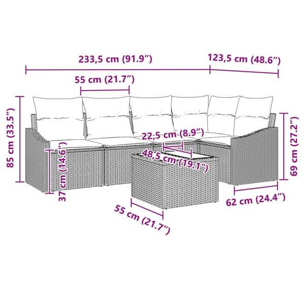 Soffset med kudde 6 pcs Svart konstrotting