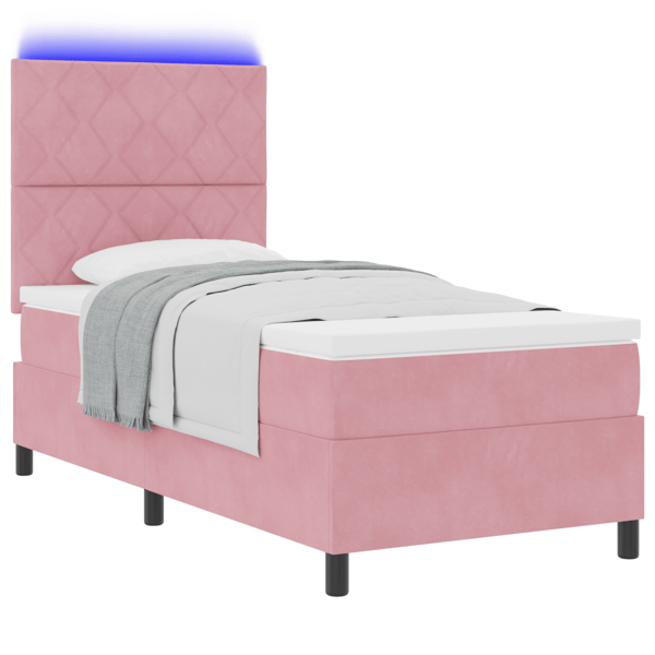LED Box Säng med huvudgavel Rosa 90 x 200 cm Sammet