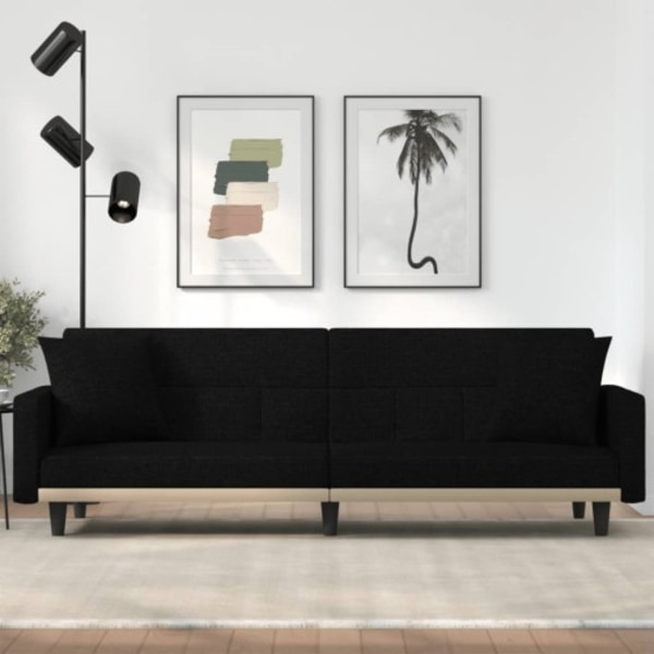 Bäddsoffa med kuddar svart tyg