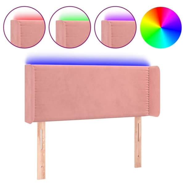 Sänggavel LED rosa 103x16x78/88 cm sammet