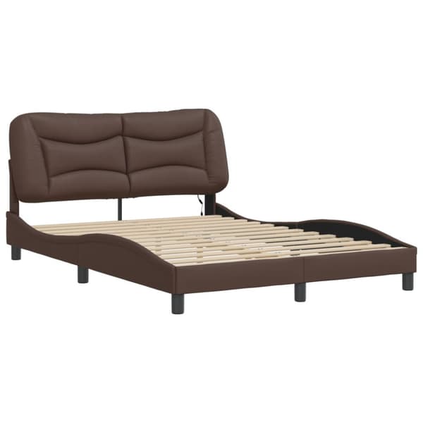 Bed Frame with LED without Mattress "Hvar" Brown 140x190 cm