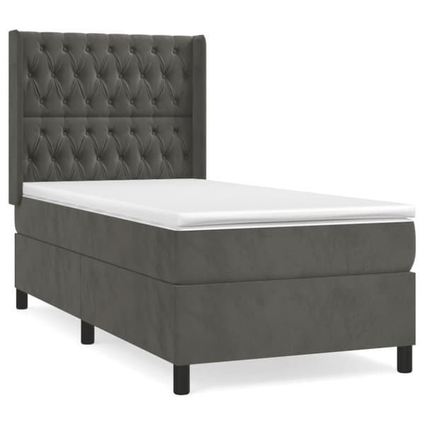 Ramsäng med madrass mörkgrå 100x200 cm sammet