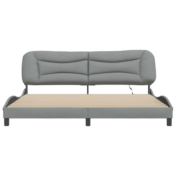 Bed Frame with LED without Mattress "Hvar" Light Grey 200x200 cm Fabric