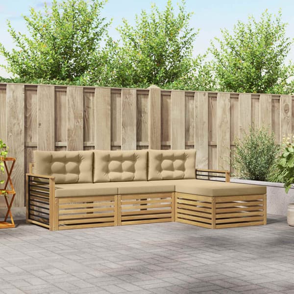 Utomhussoffset med kudde 4 pcs Vit och Beige Polyester