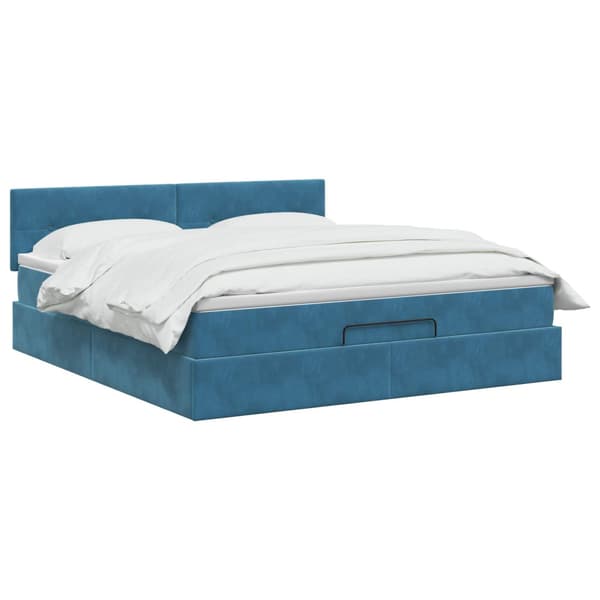 Ottoman säng med madrass Mörkblå 140 x 190 cm Sammet