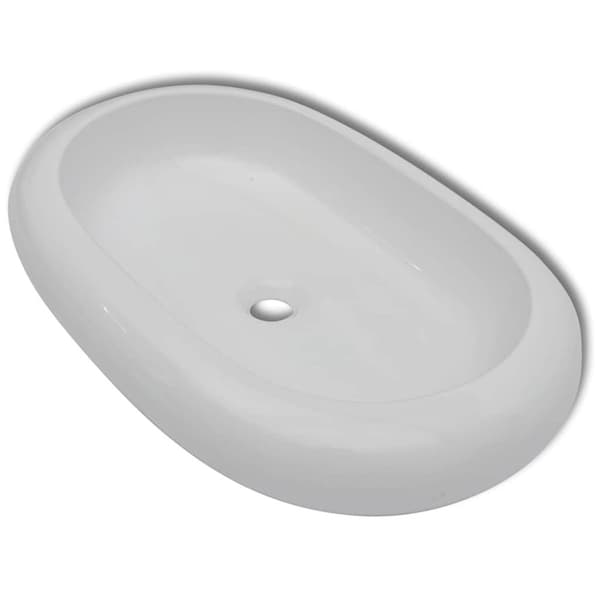 Handfat med blandare keramik oval vit