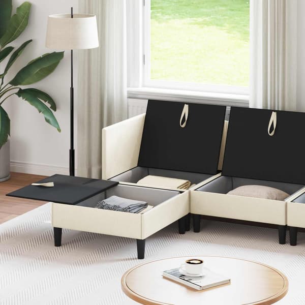 Möbelset för vardagsrummet 6 pcs Gräddvit Tyg