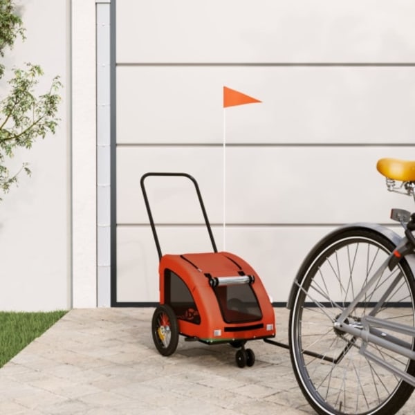 Cykelvagn för djur orange och grå oxfordtyg och järn