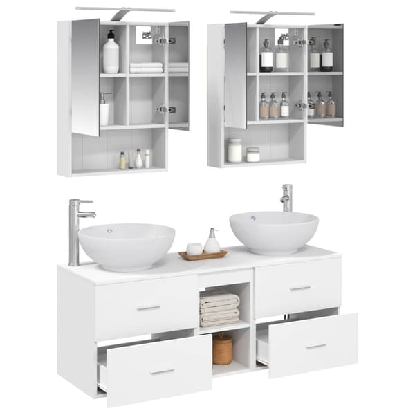Badrumsmöbelset 5 pcs Vit Konstruerat trä och glas