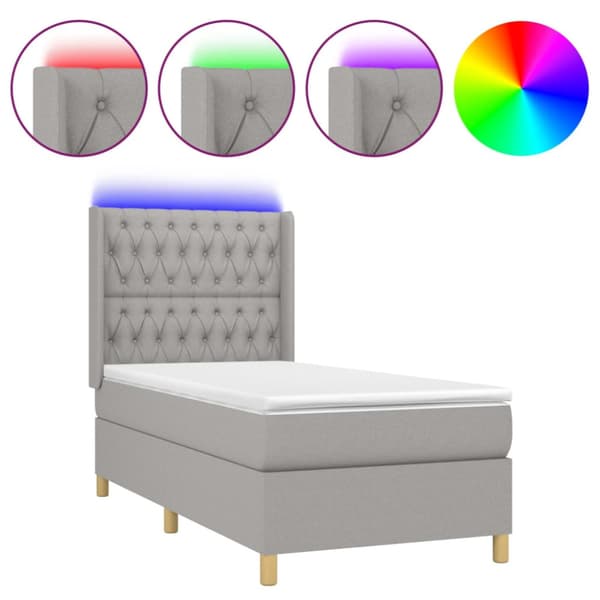 Ramsäng med madrass & LED ljusgrå 80x200 cm tyg