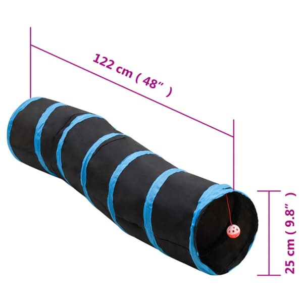 S-formad kattunnel svart och blå 122 cm polyester