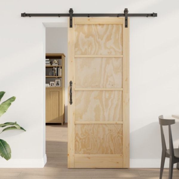 Skjutdörr med Tillbehörsset 83x202 cm Massivt Trä Furu