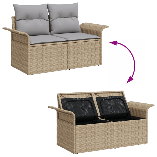 Trädgårdsoffset med lagring 9 pcs Beige Poly rattan